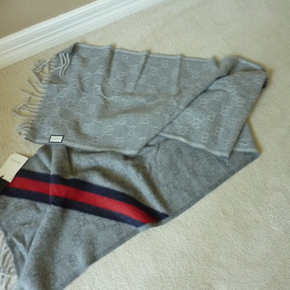 Gucci Nikky 'GG' Logo Pattern Wool Scarf (Gray) - Picture 6 of 9